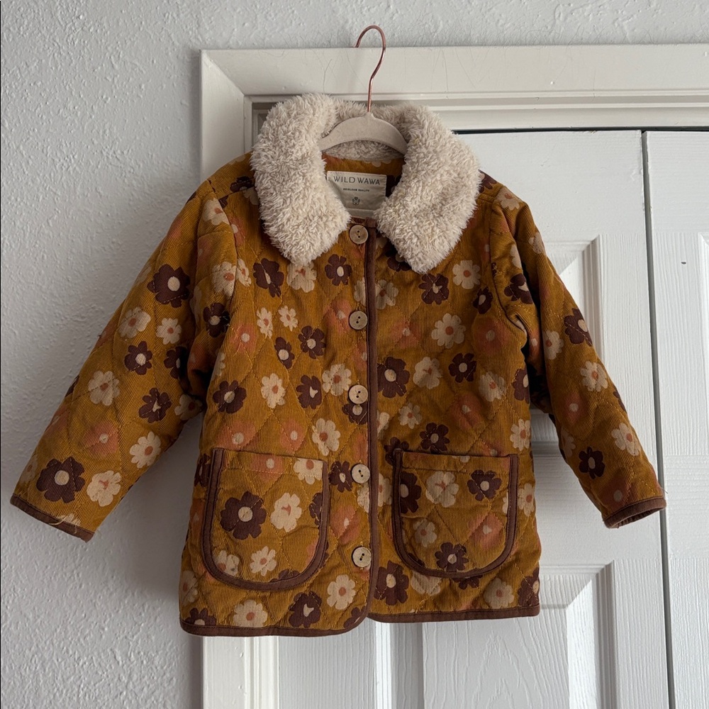 Wild Wawa Heirloom Quilted Jacket Mustard Floral 3/4